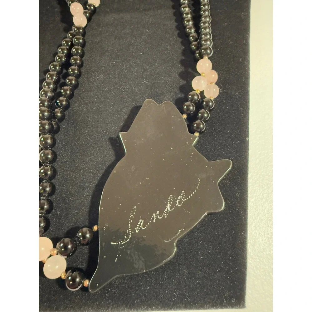 Lee Sands Inlay Mother of Pearl Flower Necklace Accent Bead Barrel Clasp 1980's - Picture 6 of 6